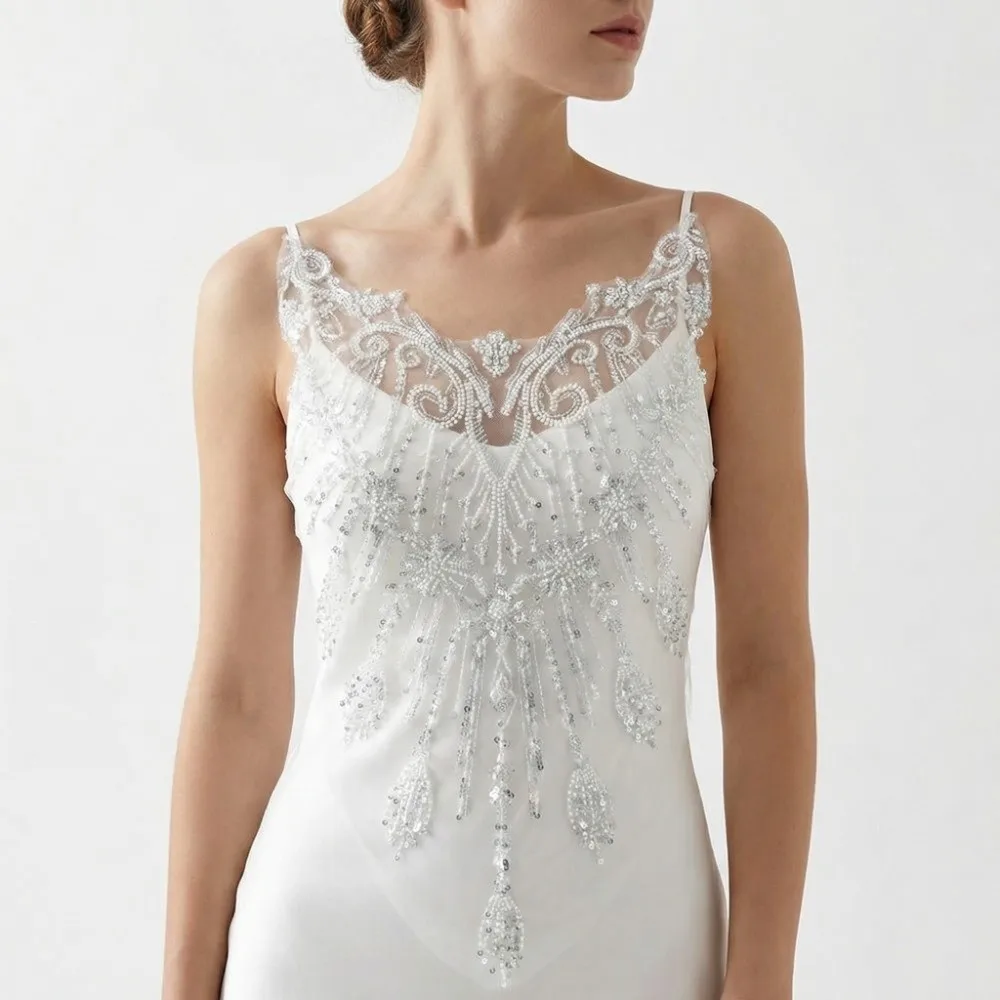 

European Style Floral Bead Embroidery Patches White Silver Sequin Beaded Sequins Lace Patch 3D Flowers French Lace
