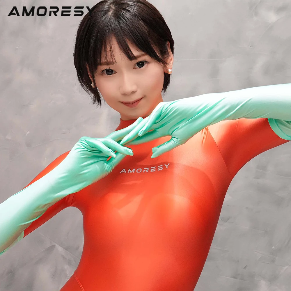 AMORESY Alecto series ultra-thin fabric, glossy, sunscreen, and refreshing spandex five finger long sleeved colored gloves