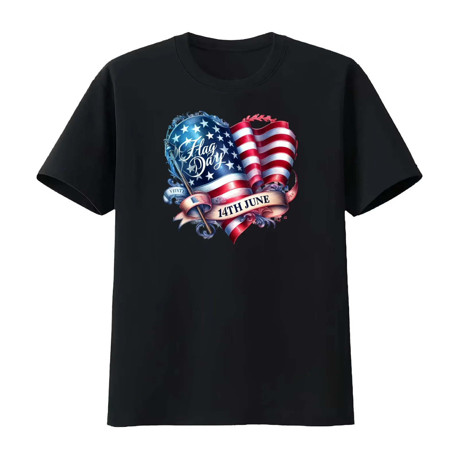 Retro Flag Day Classic Tee T-Shirt Summer Casual Cotton Tee Oversized Streetwear Tops Vintage Graphic Print Unisex Men Women