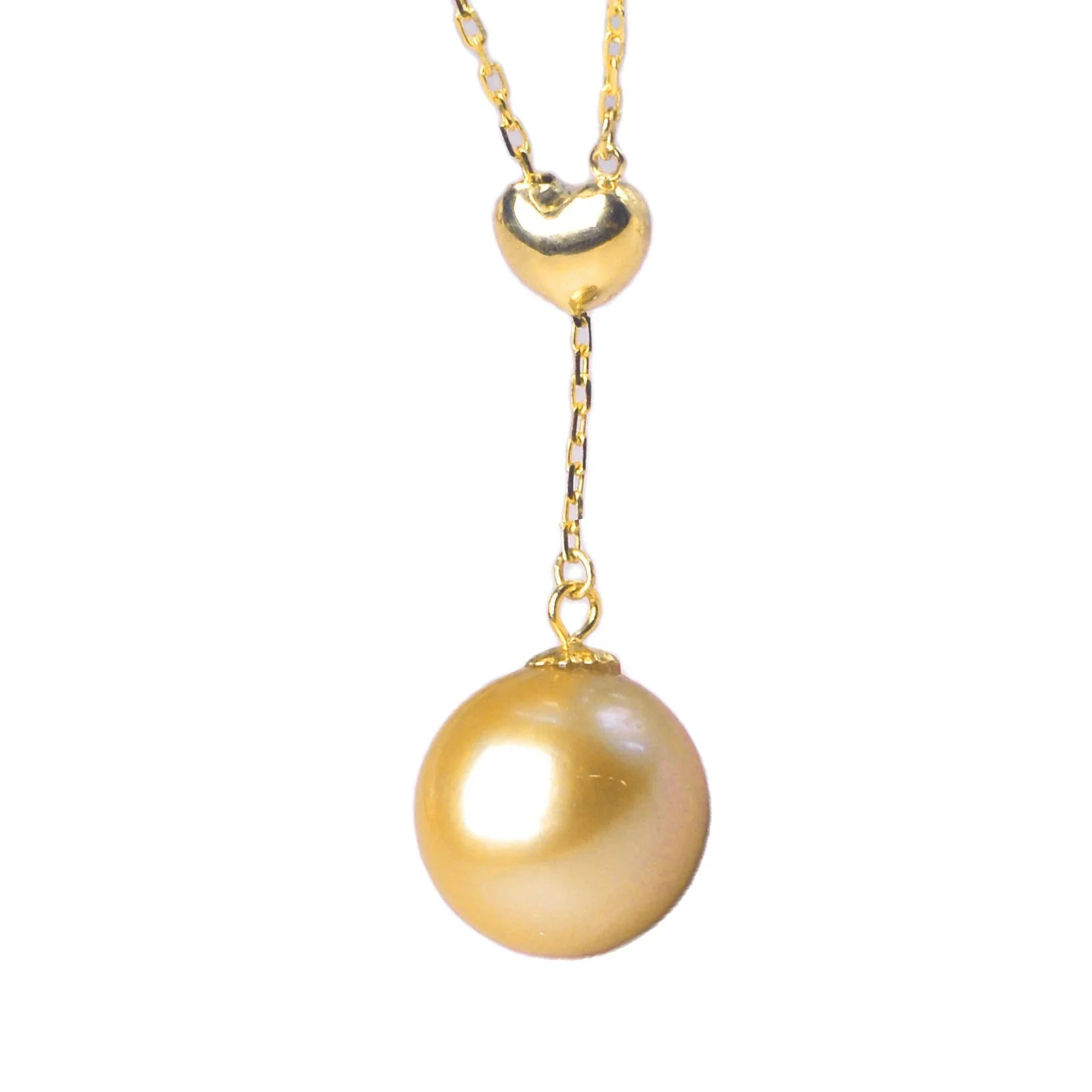 

NYMPH Pure 18K Gold Necklace Pendant Real Southsea Pearl AU750 Choker Women Fine Jewelry Party Gifts 3D Heart Adjust D660