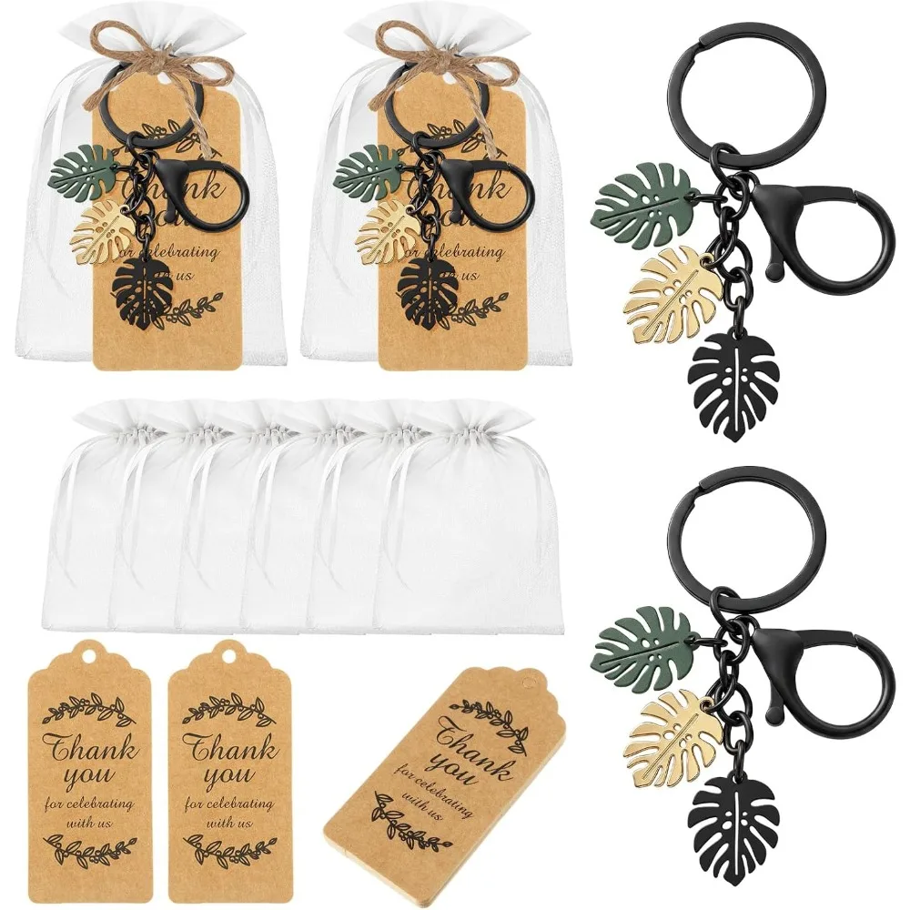 2-20 ensembles de porte-clés Monstera avec étiquettes et sacs en organza, cadeaux de fête tropicaux pour mariage, baby shower, anniversaire