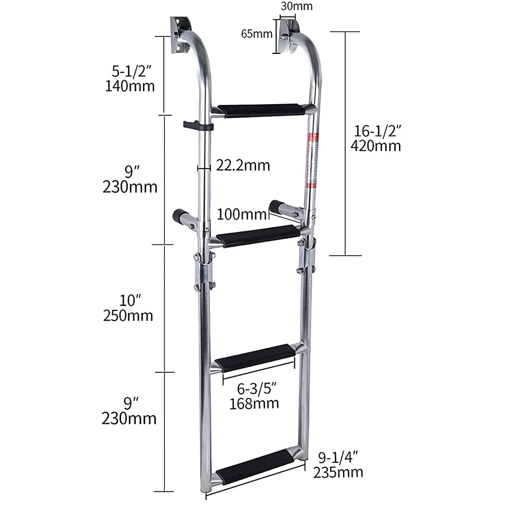 Boat Accessories Marine 4 Step Folding Ladder Boat Marine Stainless Steel Pontoon Ladder Polished 2+2 Step