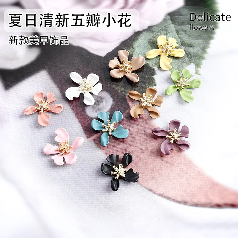 10PCS Spray-painted Alloy 3D  Nail Art Flowers Charms Accessories For Nails Decoration Design Manicure Decor Supplies Material