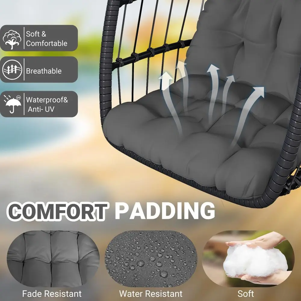 

Egg Chair with Stand,Patio Rattan Wicker Hanging Swing Egg Chair Hammock Chair for Bedroom Porch Garden,Thickened Aluminum Allo