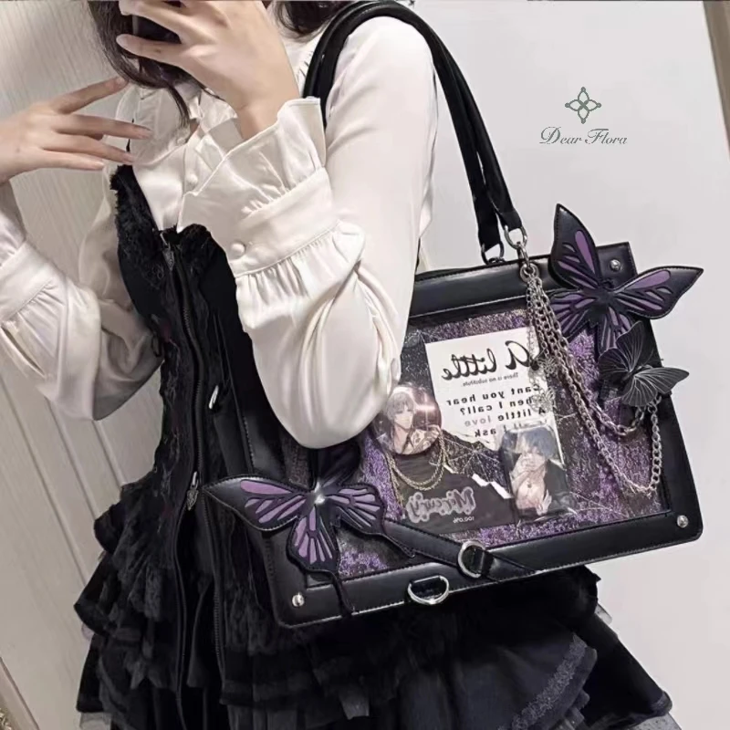 Labyrinth Butterfly Spider Web Letter Chain Handbags DIY Transparent Ita Bag Y2K Lolita Gothic Tote Vintage Fashion Shoulder Bag