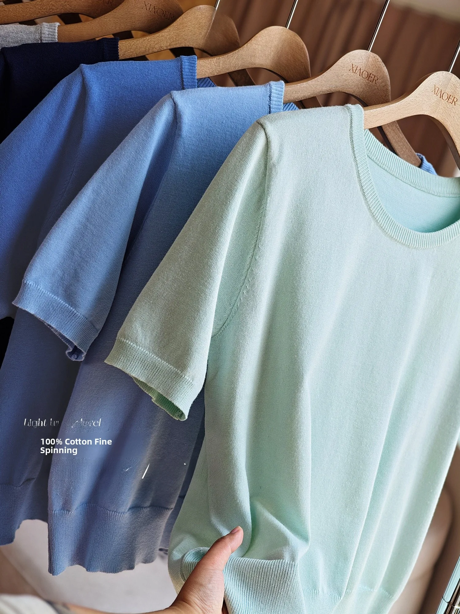 Loose Fit Casual Cotton Knit round Neck Short Sleeve T-Shirt Comfortable Breathable Women's Top Shoulder Width Standard