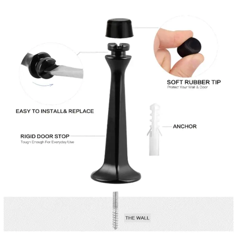 【ELEVATE LIFE】12Pcs Heavy Duty Solid Rigid Door Stops with Rubber Tips Zinc Die Cast Zinc Alloy Door Stops for Walls and Doors -