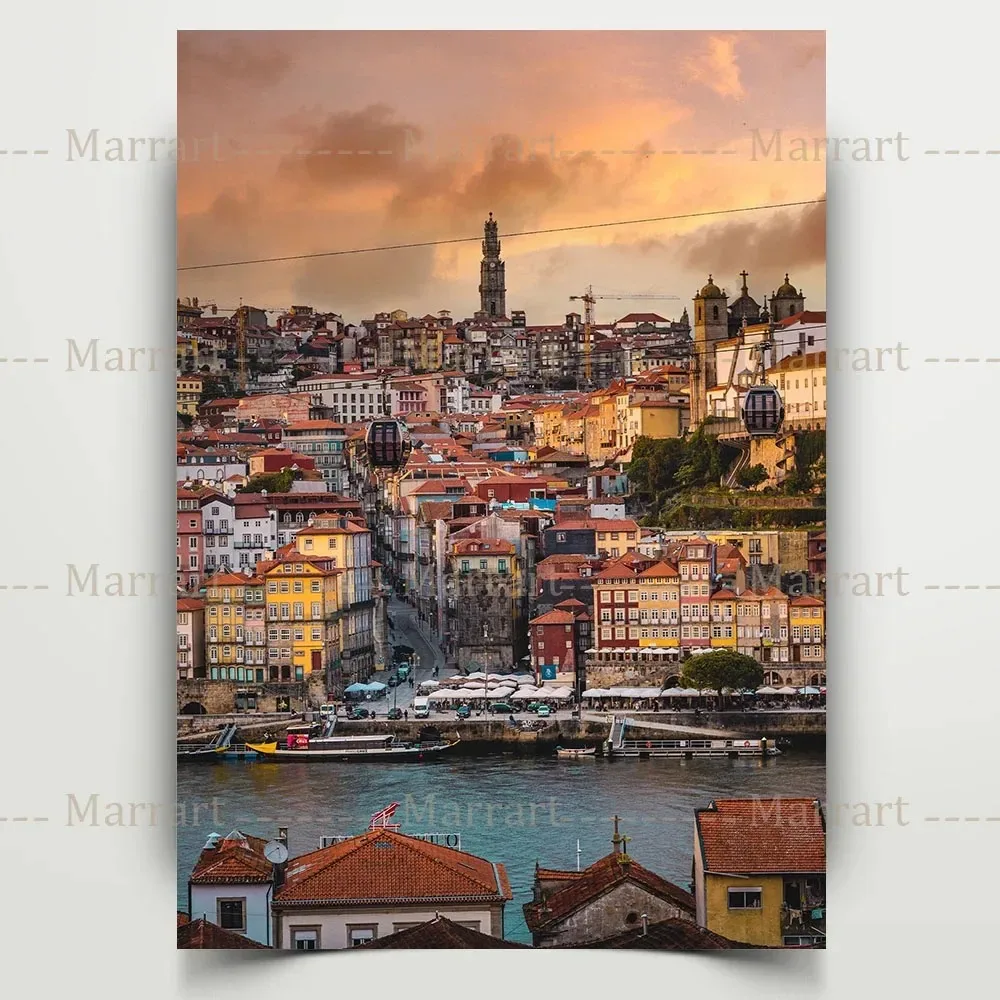 Douro River Sunset Landscape Art Poster And Prints Portugal Porto Architecture City Scenery Wall Art Canvas Painting Home Decor