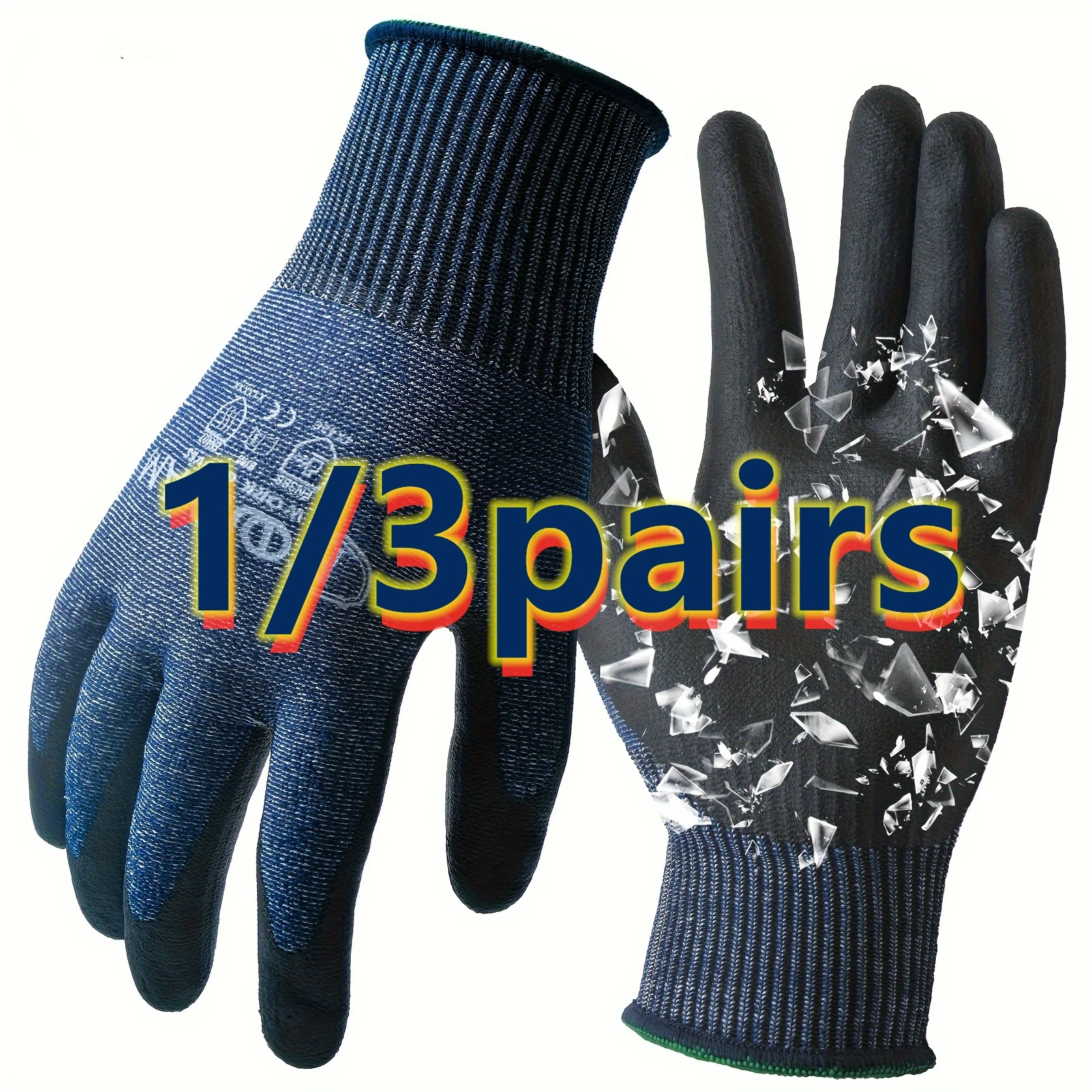 

1/3 Pairs Level 3 Cut Resistant Safety Gloves - Sea Blue, Durable Protective Work Gloves for Industrial Use, Reinforced Design