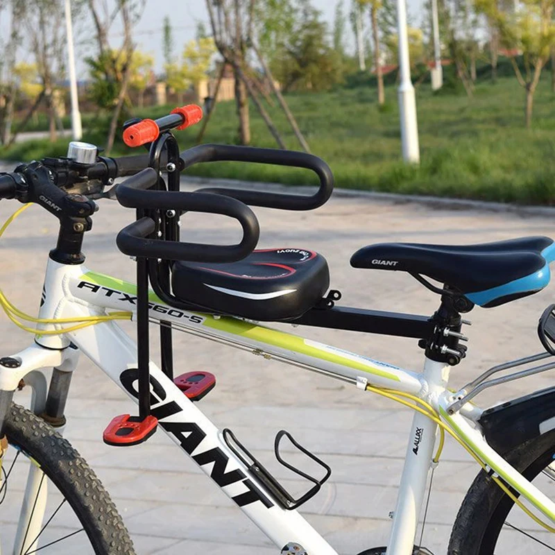 Front Mounted Child Bike Seat Safety Bicycle Front Seat Kids Saddle with Foot Pedals Support for MTB Road Bike Electric Bicycle