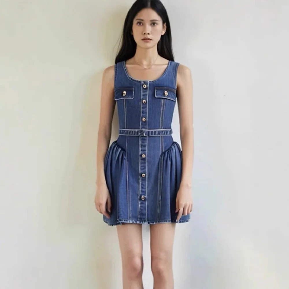 

traf 2025 woman denim skirt pure cotton single breasted corset sexy ladies dress y2k clothes New high quality party tutu skirt