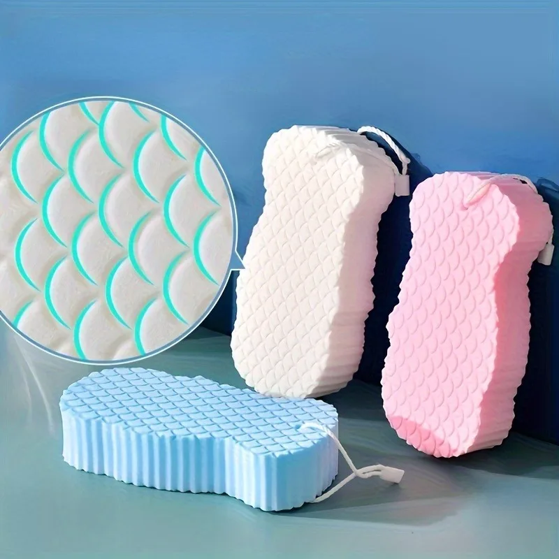 1 Pack Bath Sponge Exfoliating Shower Scrub Sponge Fish Scale Design 3D Bath Friction Tool Shower Dead Skin Removal Tool