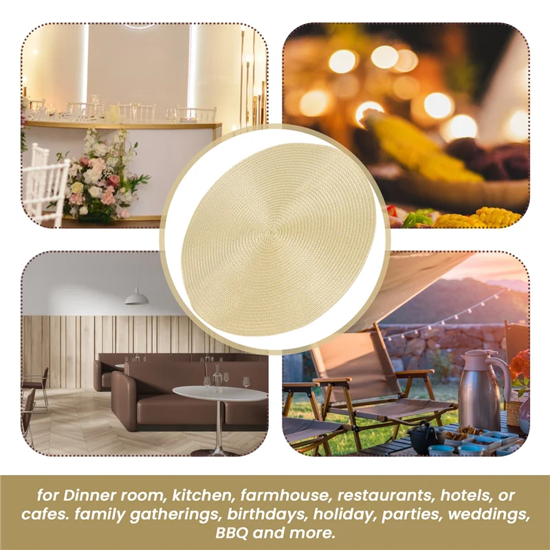 مجموعة مفارش أطباق مضفرة مستديرة من BAAG مكونة من 6 مفارش طاولة لطاولات الطعام المنسوجة القابلة للغسل وغير القابلة للانزلاق مقاس 15 بوصة #3