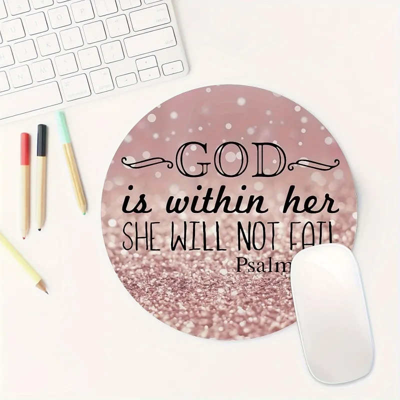 Pink Glitter Christian Office Mat circle small mouse pad desk pad rubber anti-slip edge locking laptop pc accessories gaming mat