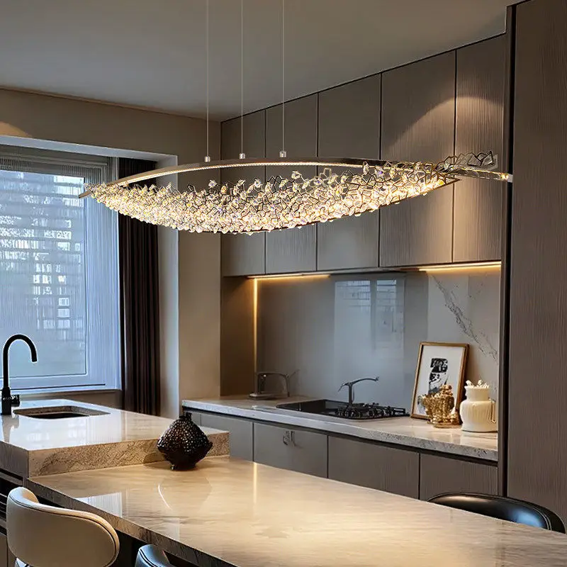 2026 New Italian Light Luxury Creative Island Crystal Pendant Suitable For Restaurants Villa Bar Long Strip Suspend Chandelier