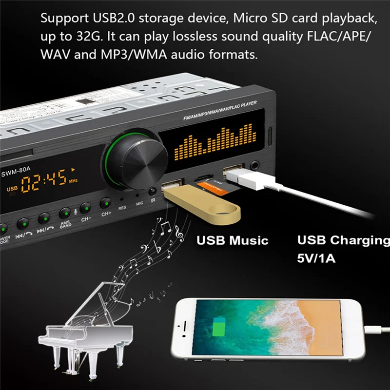 Y43A-Single DIN Wireless MP3 Player USB Charging Vehicle Front Remote Control Vehicle Radio Multimedia