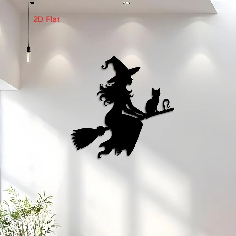 CIFBUY Metal Wall Art Wrought Iron Witch Broomstick Sculpture Gothic Vintage Indoor Living Room Home Decor Ornament