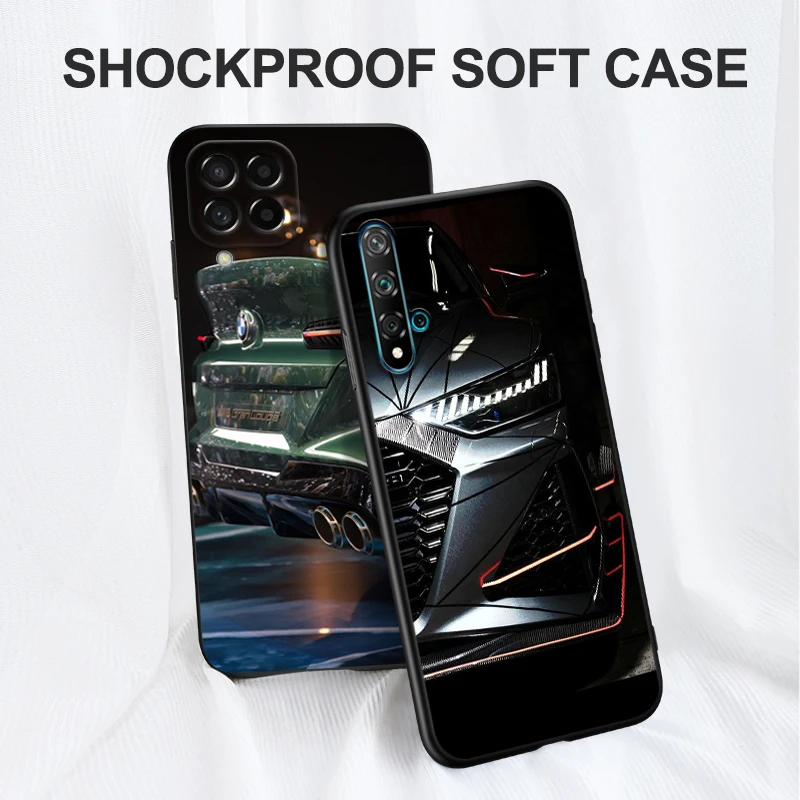 Black tpu Case For Huawei NOVA Y70 PLUS Y90 P30 Lite Pro P40 LITE E P Smart 2020 Cover Performance Sports Car