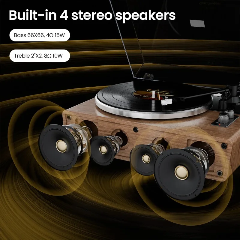 XJ-HOME All in One Vinyl Record Player with Speakers,Bluetooth Turntables AT-3600L,33/45RPM,2-Speed,AUX in/RCA Out