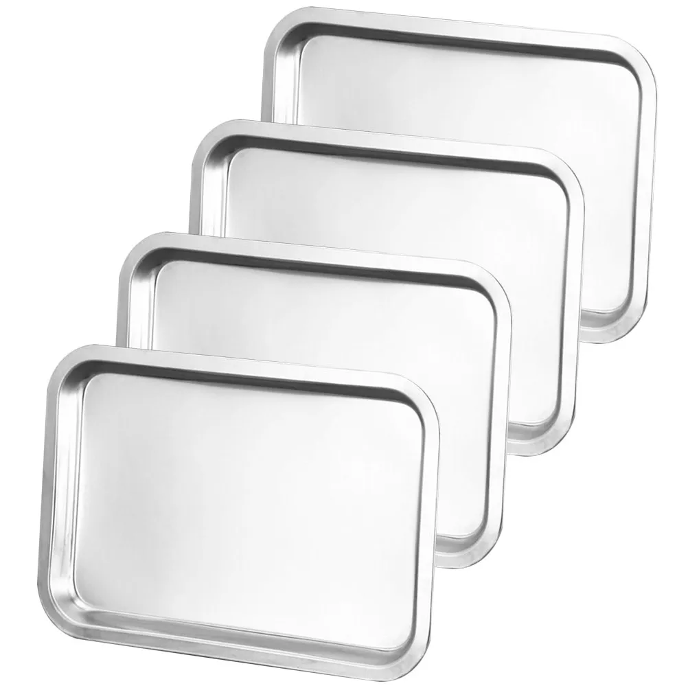 4Pcs Stainless Steel Toddler Food Plates Medium Size Kids Dining Set Dishwasher Safe Outdoor Picnic Camping Self Feeding Easy