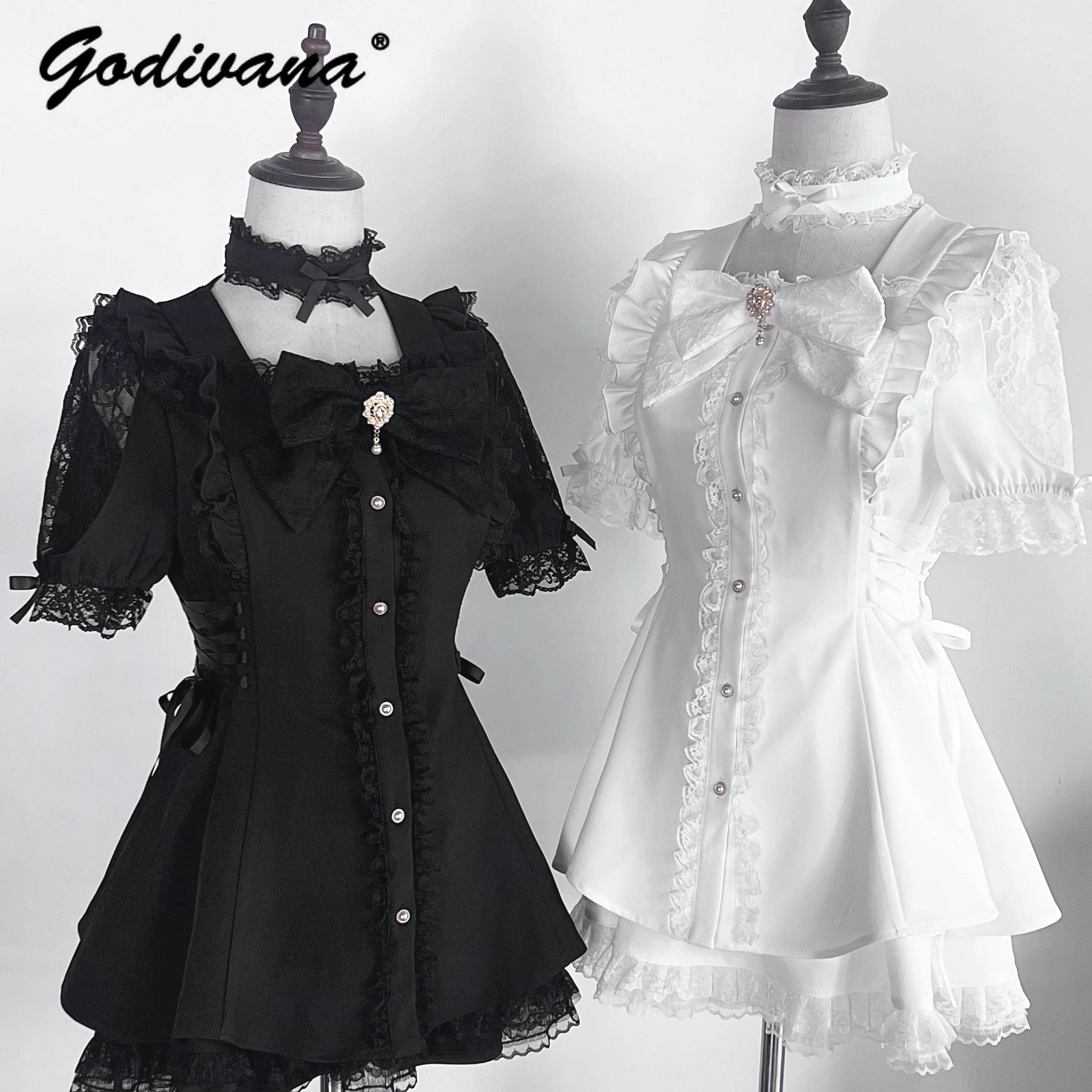 Original Design New Summer Lolita Women's Dress Set Japanese Mass-produced Sweet Bow Shirt Dress and Skirt 2-piece Set