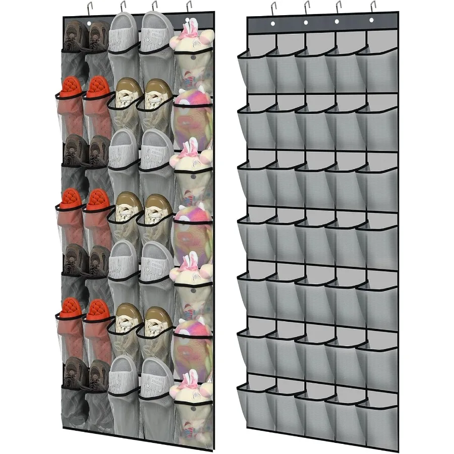 

2 Pcs 70 Large over the Door Shoe Organizer Hanging Shoe Rack for Closet Holder Gray Mesh Pockets Behind Door Hanger Nonslip Ea