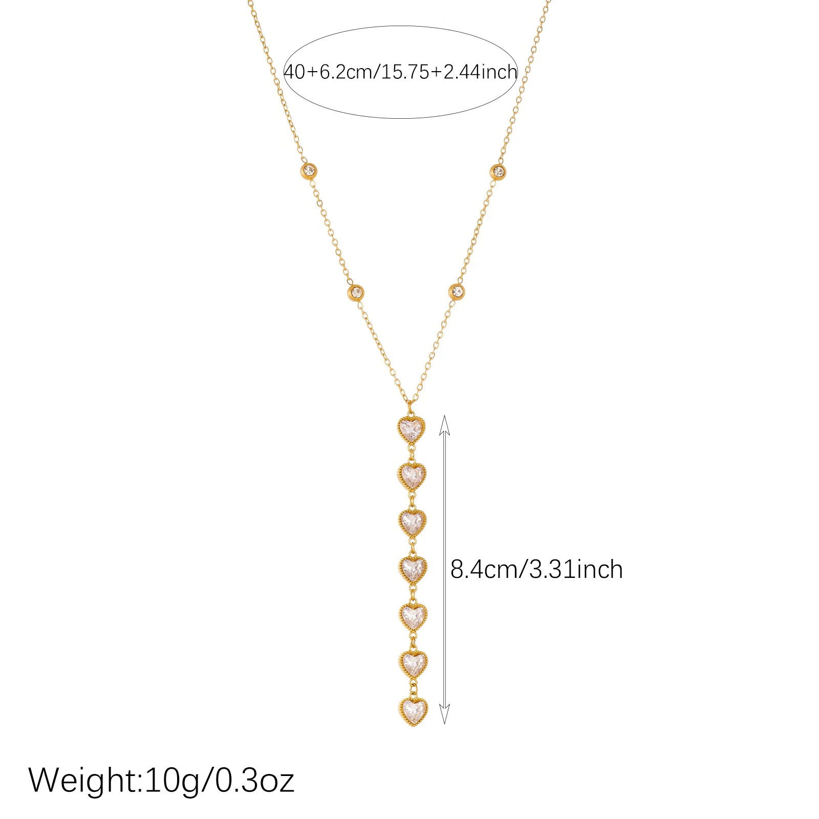 DIEYURO 316L Stainless Steel Golden Heart Water Droplet Inlay Colored Rhinestones Y-shaped Pendant Necklace Lady Fashion Jewelry