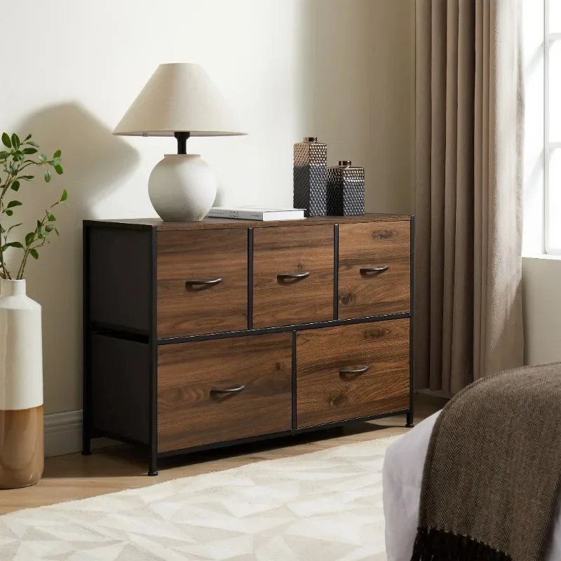 

Tool-new 5 Drawer Fabric Storage Dresser for Bedroom, Brown