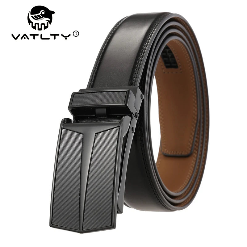 VATLTY 3.0cm Ceinture en cuir véritable pour hommes Argent Boucle automatique Pantalon Ceinture Cuir souple 130cm Ceinture Ceinture Marron Cadeau