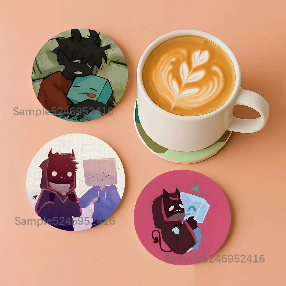 

S-Skephalo Anime Pattern Art Coasters Round Wooden Heat Resistant Non-Slip Home Decor Gift Multifunctional