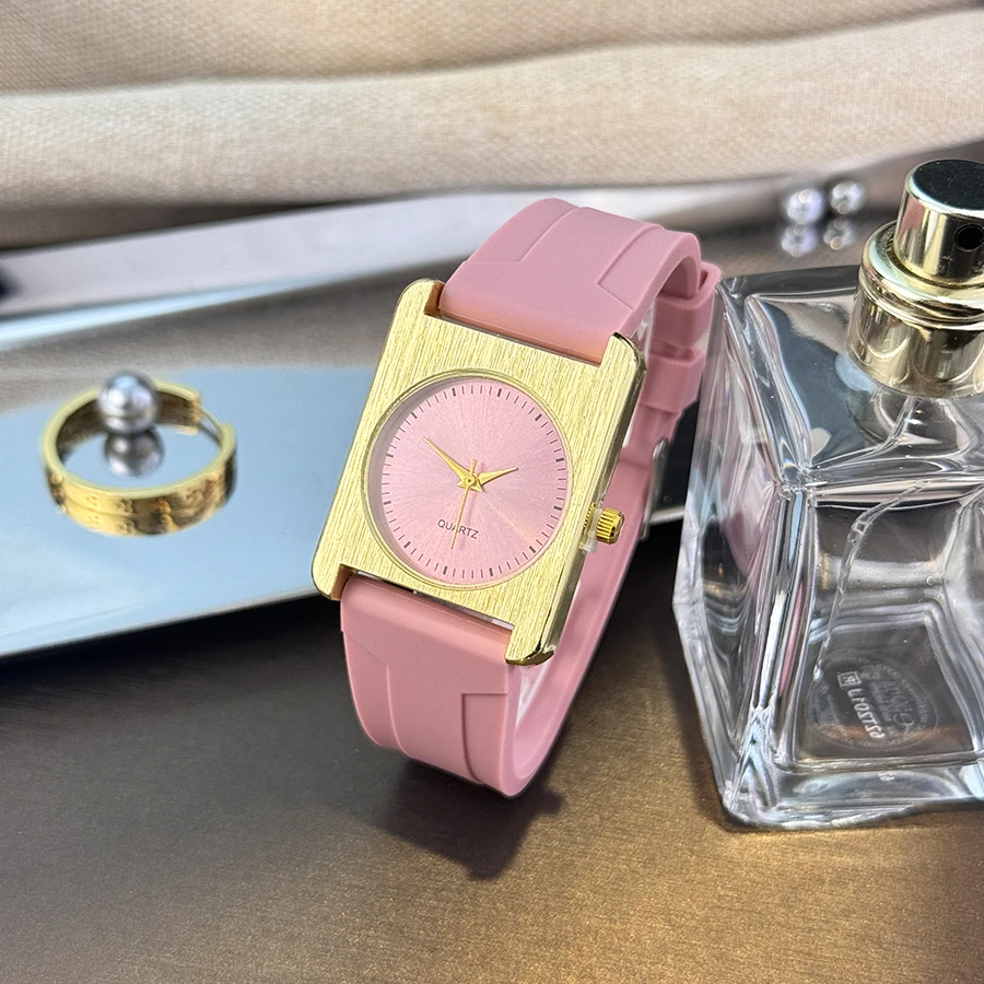 New TT Square Dopaamine Colored Women's Watch Fashion Large Dial Brushed Shell High-End Silicone Strap Ladies' Timepiece