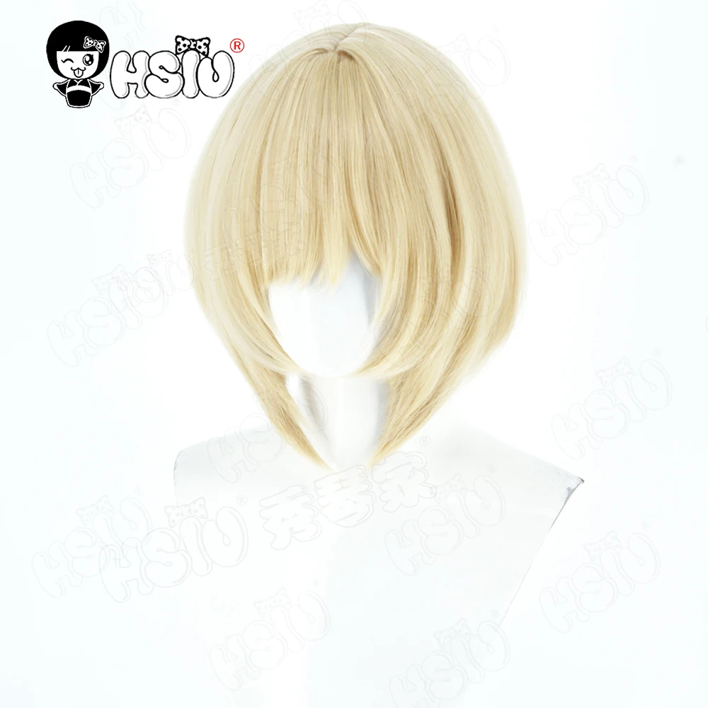 Sayless شعر مستعار تأثيري HSIU 35 سنتيمتر الذهب الشعر القصير مقاومة للحرارة الباروكات + غطاء شعر مستعار لعبة ErroR الخلاص Sayless شعر مستعار تأثيري #4