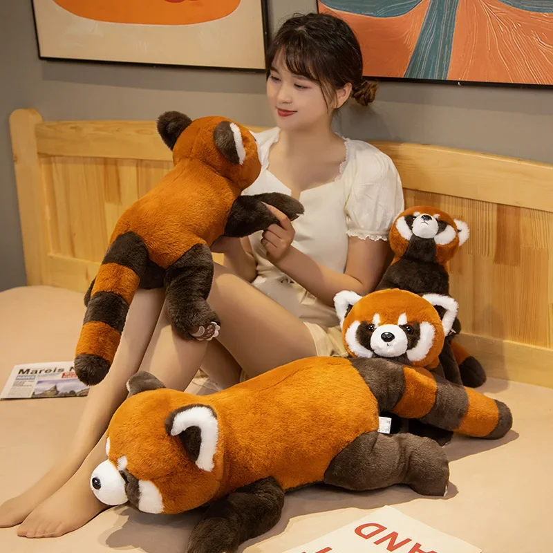 Raccoon สัตว์ป่าตุ๊กตาตุ๊กตาตุ๊กตาของเล่นตุ๊กตาแพนด้าแดงนั่งและนอน Plushie เช่นจริงเด็ก Appeasing ของขวัญ