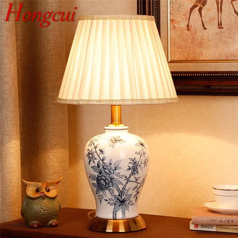 Hongcui-lámpara de mesa de cerámica contemporánea, estilo americano, sala de estar, dormitorio, mesita de noche, luz de escritorio, Hotel, ingeniería decorativa