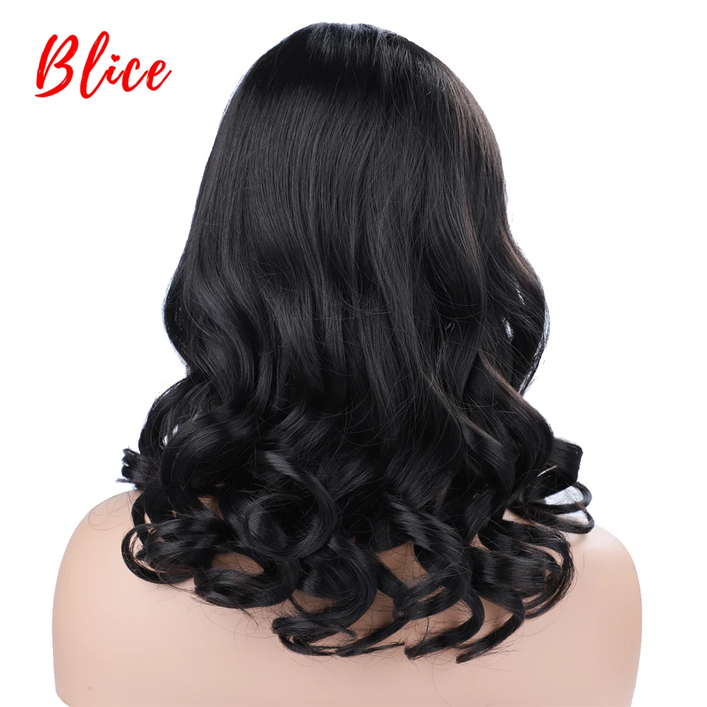 Blice Synthetic Hair Wigs Side Free Bang African American Women Wavy 18Inch With Baby Hair Mixed Color Brown Curly 4/8#