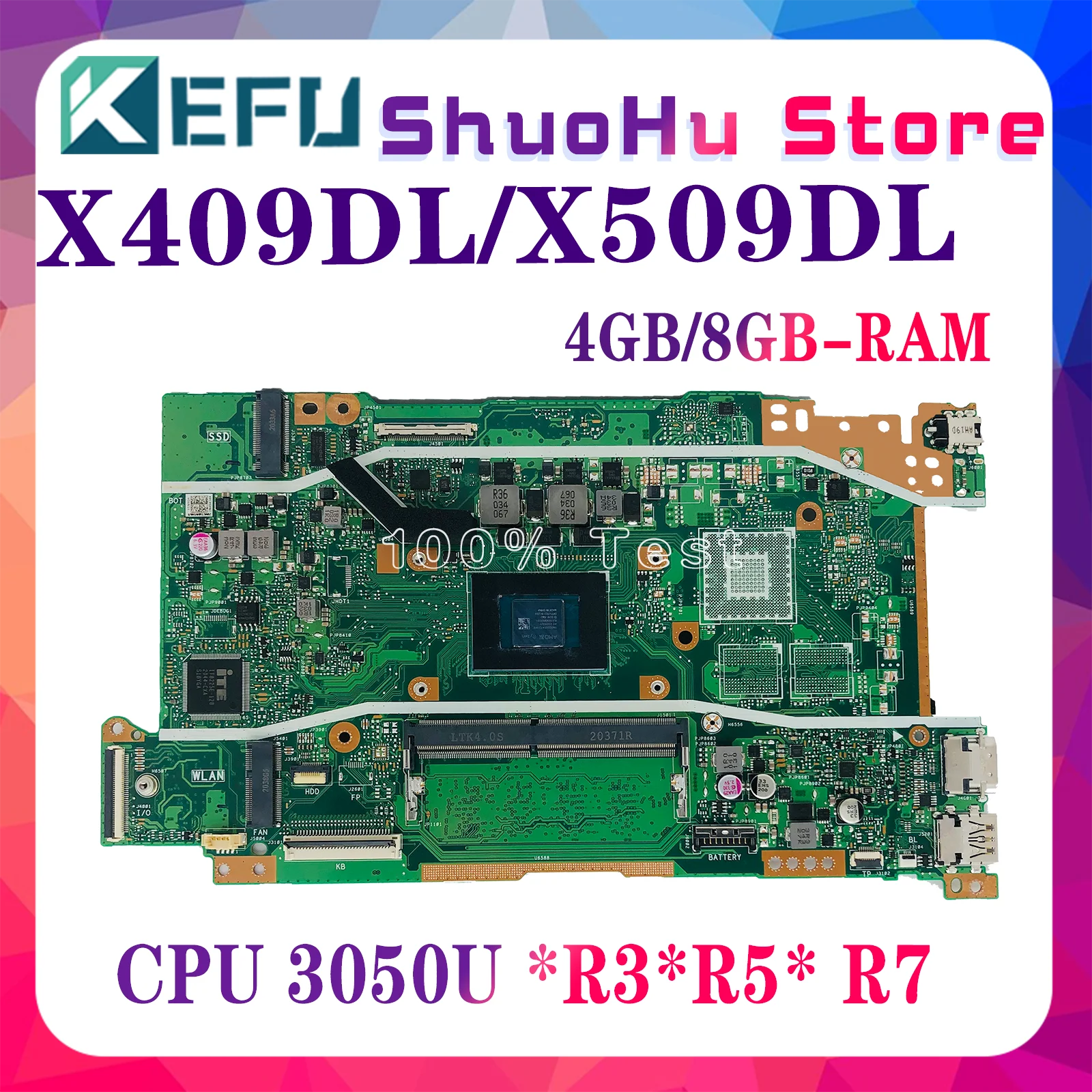 Imagem -02 - Kefu-placa-mãe Portátil para Asus X509da X509dap X409dj X409dl X509dl M590d Mainboard 3050u R3- R5-r7 8gb 4gb de Ram