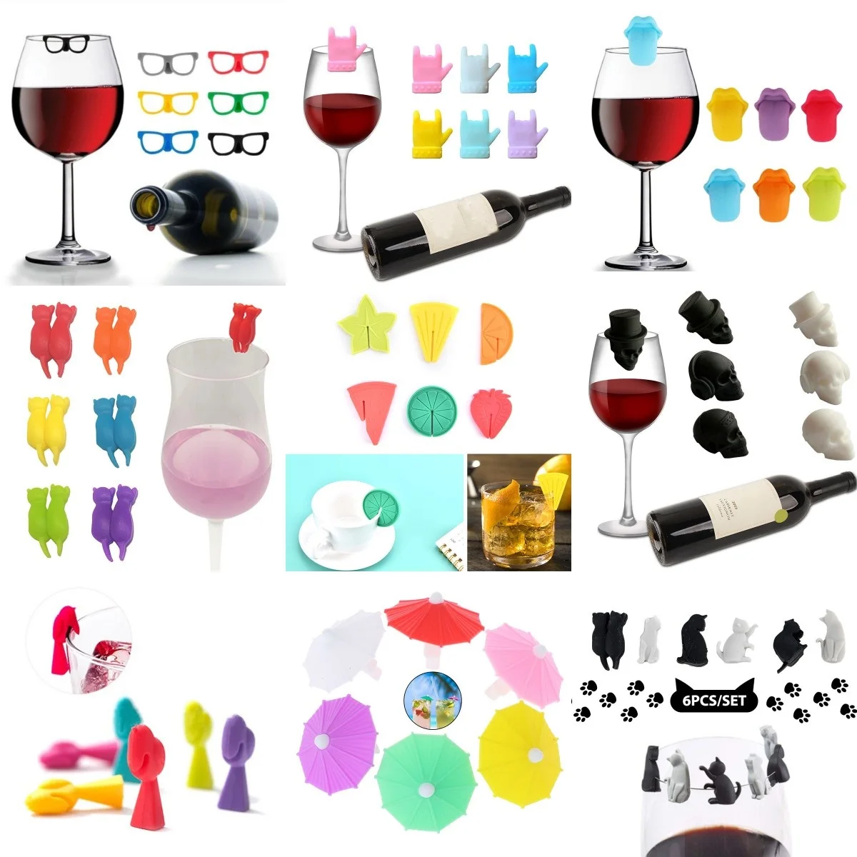 

1/6/10/12pc Wine Glass Marker Wine Charms Glasses Identifier Marker Cups Glasses Markers Silicone Glass Tongue Shape Glasses Tag