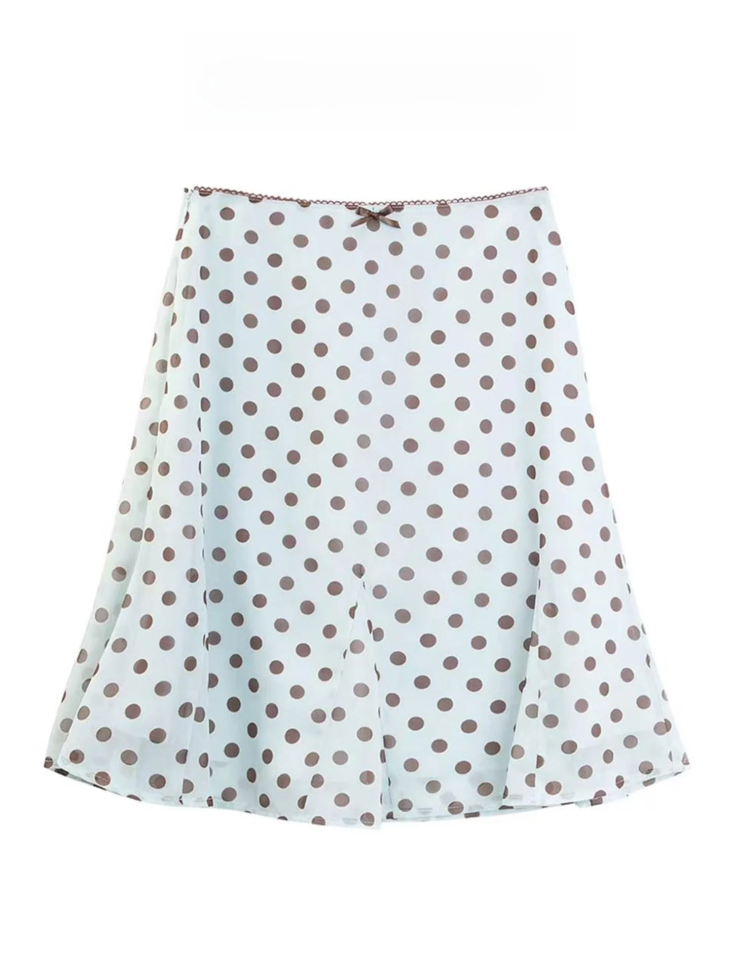 

Sweet High Waist Polka Dot A-Line Skirt Women's Summer Style Youthful Slimming Midi Skirt Korean Style Knot