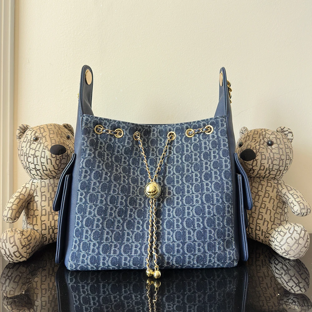 

CB Trendy Letter Designer Model Vintage Blue Handbag Printed Ladies Chain Bag New Cowboy Splicing Classic Luxury Women's Bag