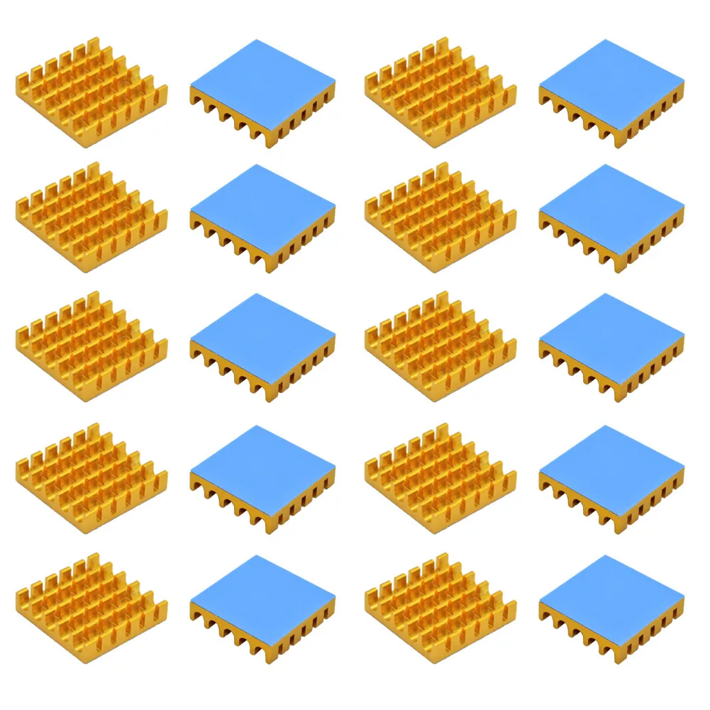 22X22X5Mm 20Pcs อลูมิเนียมฮีทซิงค์หม้อน้ำความร้อนสำหรับอิเล็กทรอนิกส์ชิป IC MOS ระบายความร้อนด้วยความร้อนเทป