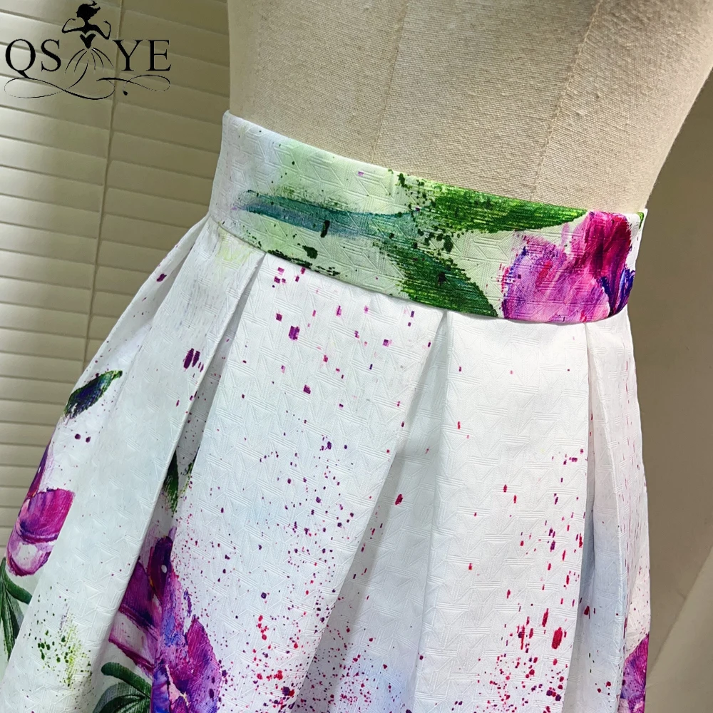 Purple Flower White A line Overskirt Skirt Colorful Heavy Satin Women Overlay Evening Skirt Long Box Pleated Maxi Party Dresses