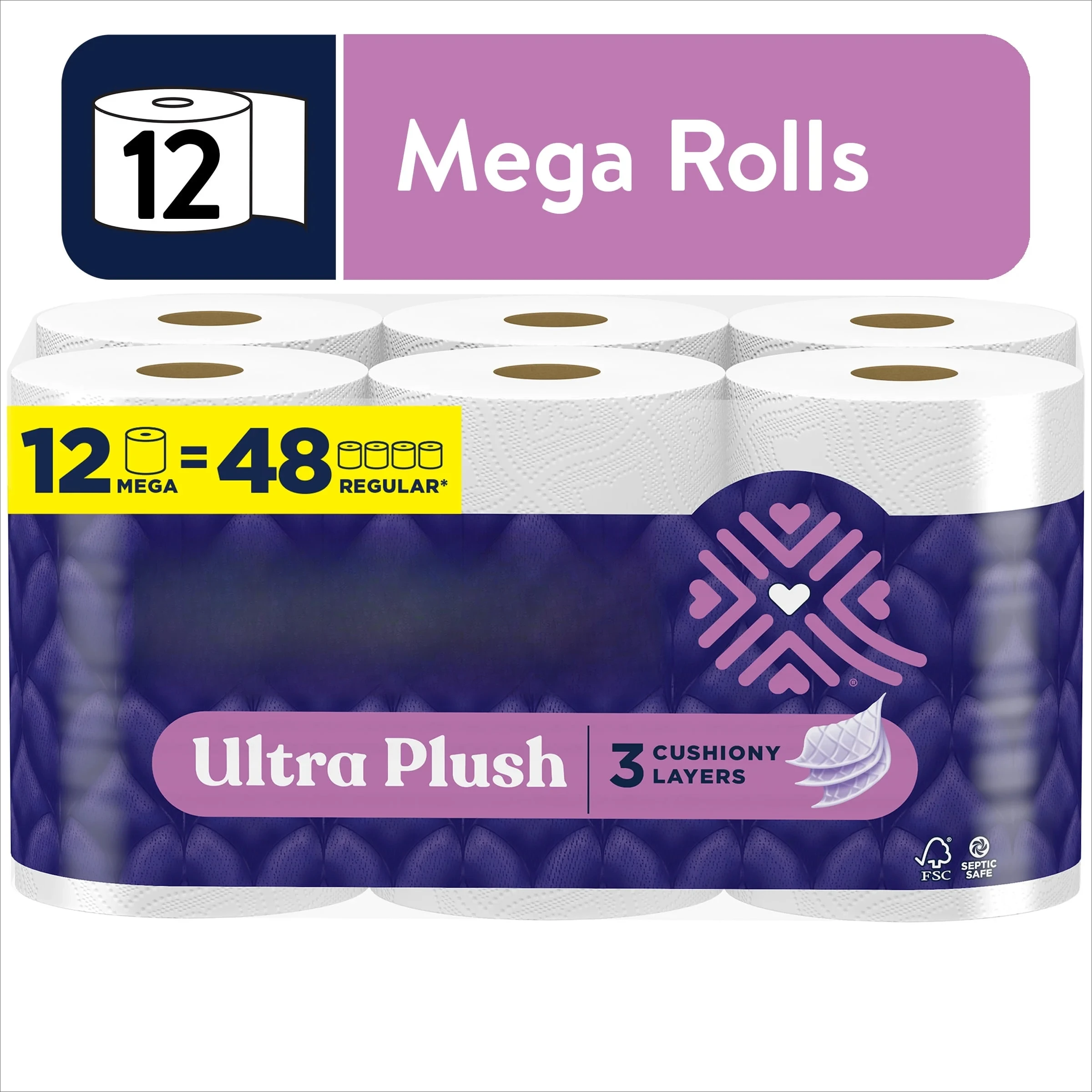 Ultra Plush 3-Ply Toilet Paper, 12 Mega Rolls