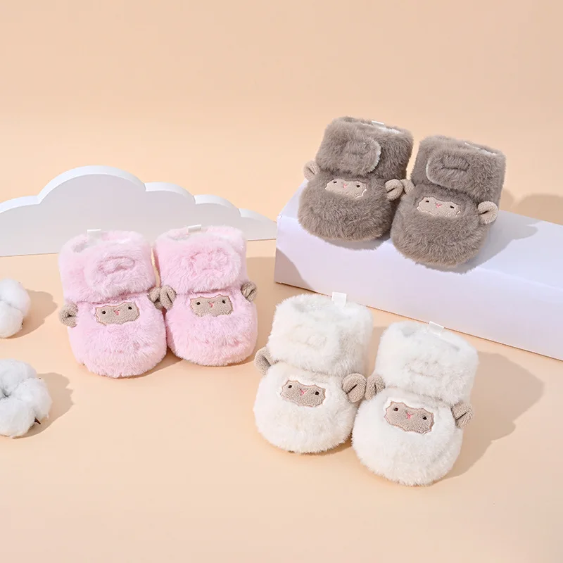Winter Baby And Baby Girl Warm Plush Baby Boots With Cute Cartoon And Comfortable Soft Soles Suitable For Newborns Aged 0-18M