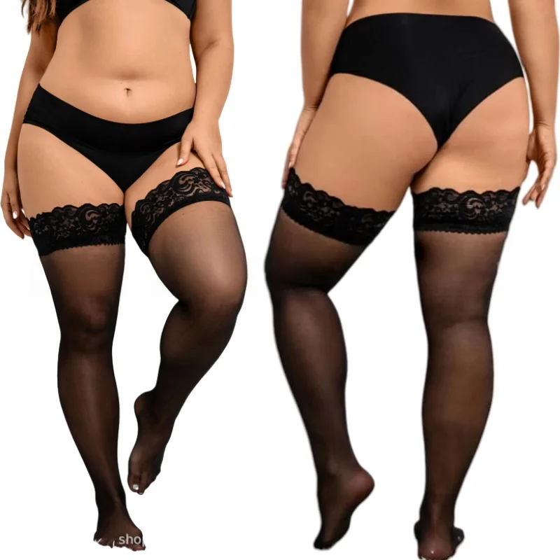 FREEAUCE مثير المتضخم النساء جوارب الدانتيل المضادة للانزلاق حجم كبير رقيقة جدا الفخذ الركبة عالية الفتيات لوليتا القوطية الجوارب XXXL