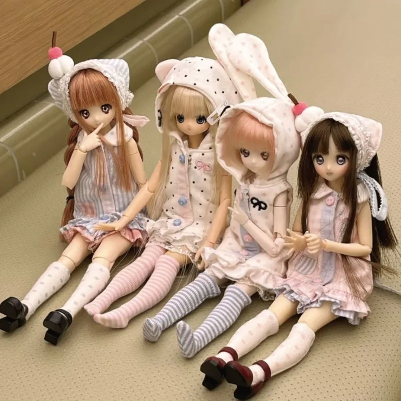 Ob22/24 Actionfiguren Blauer Süßer Hut Kleid Gepunktete Socken Kleidung Modell für Azone 6points BJD Szenendekoration