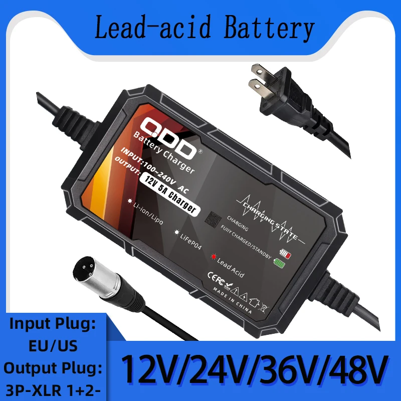 12V 24V 36V 48V lead-acid battery charger for 12V/24V/36V/48V Lead-Acid Battery Pack for Car Batteries  with 3Pin-XLR Connector