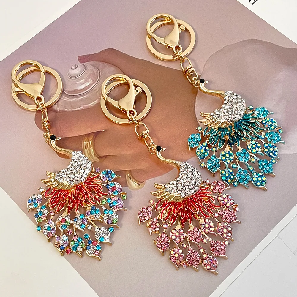 Peacock Keychains for Women Cute Rhinestone Animal Key Chain Charm Purse Handbags Charms Bag Backpack Tote Pendant Accessories