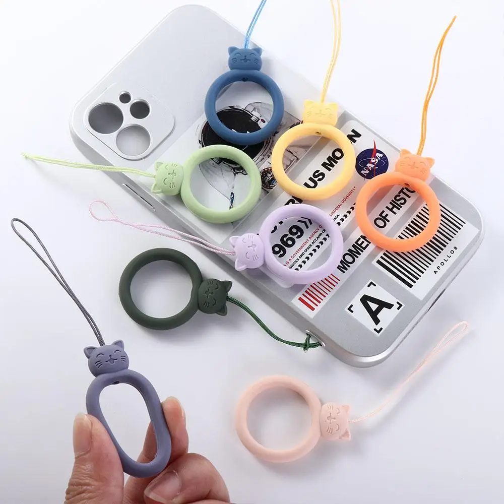 Cartoon Cat Mobile Phone Pendant Finger Ring Anti-lost Short Lanyard Silicone Pendant Ring Multicolor Soft Phone Short Lanyard