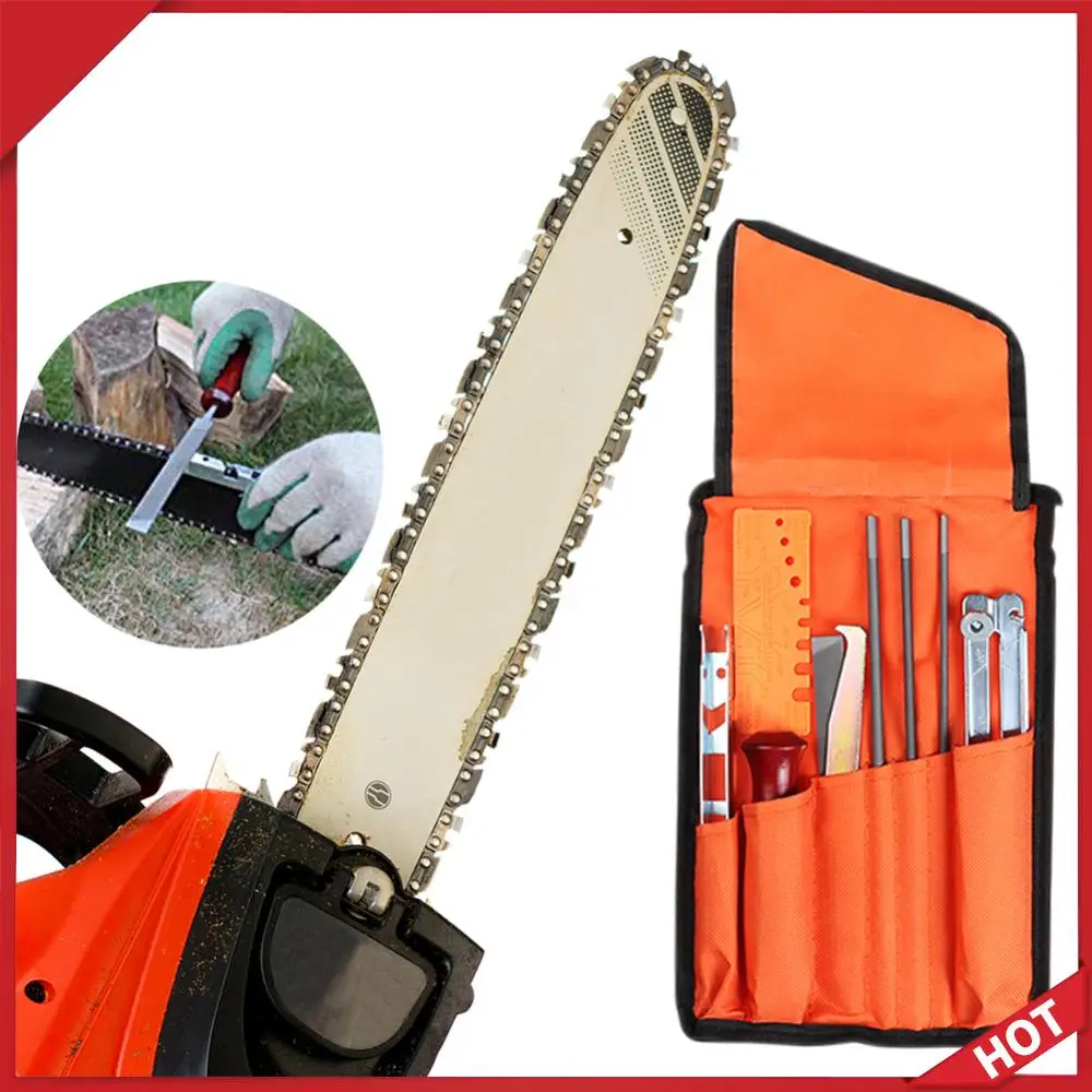 Chainsaw Chain Grinding Kit Professional Chainsaw Tooth Filing Kit with Bag Round/Flat File Sharpener Tools for Carpentry