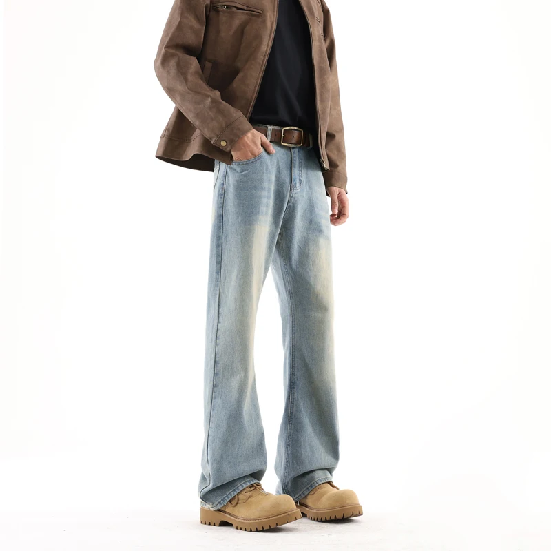 Spring & Autumn American-style high-vibe street-fit slim micro-flared jeans cleanfit men's casual pants straight-leg style